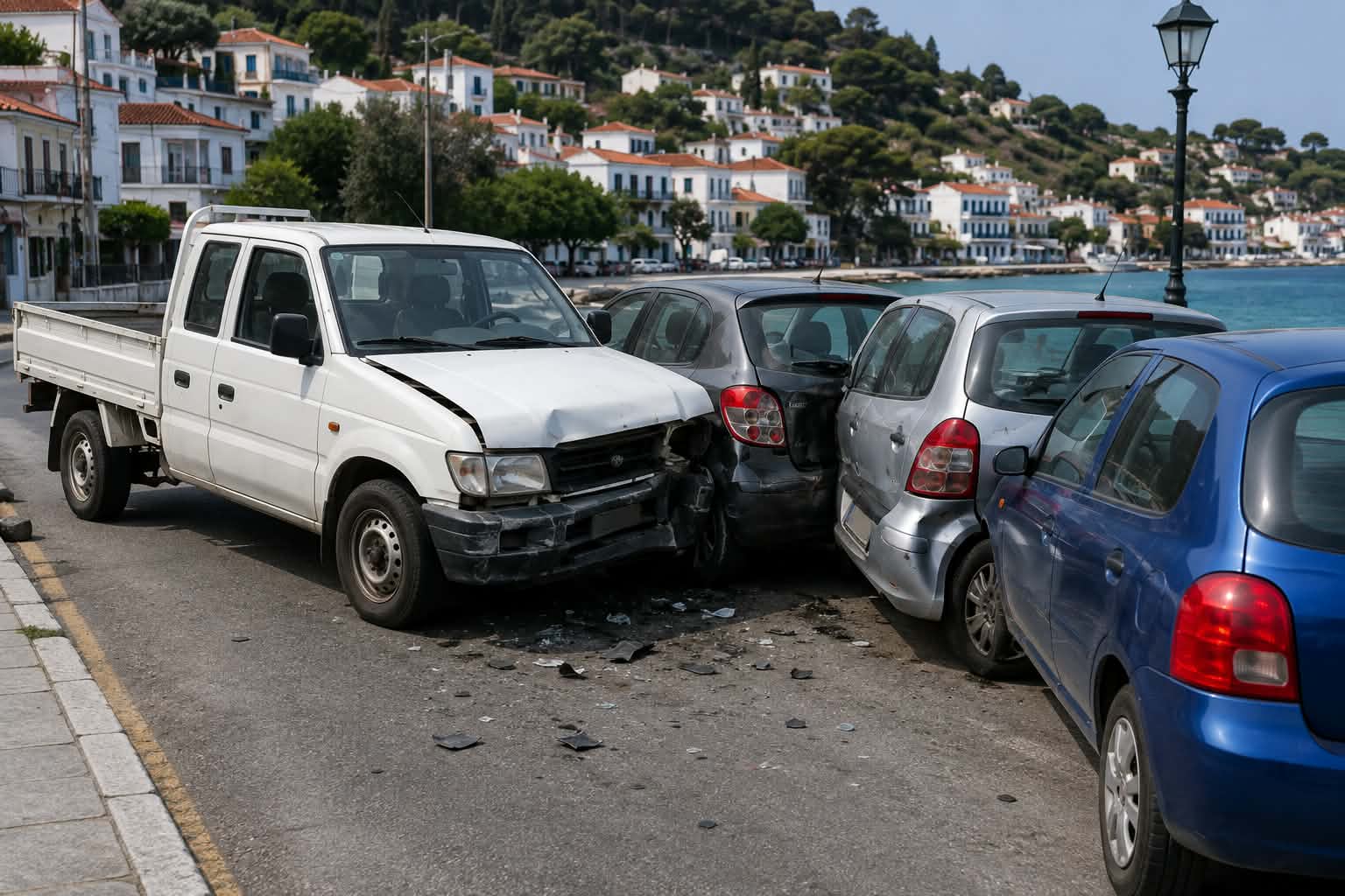 Σκόπελος: 86χρονος «θέρισε» τέσσερα σταθμευμένα αυτοκίνητα με το φορτηγάκι του και εγκατέλειψε το σημείο